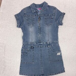 Vintage Y2K Skechers Blue Denim zip front den girls dress size 6x